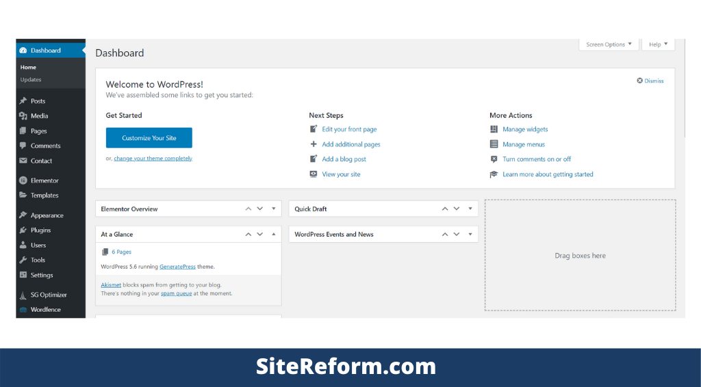 SiteReform WordPress Dashboard How To Start A Blog From Scratch in 2023 [5 Simple Steps]